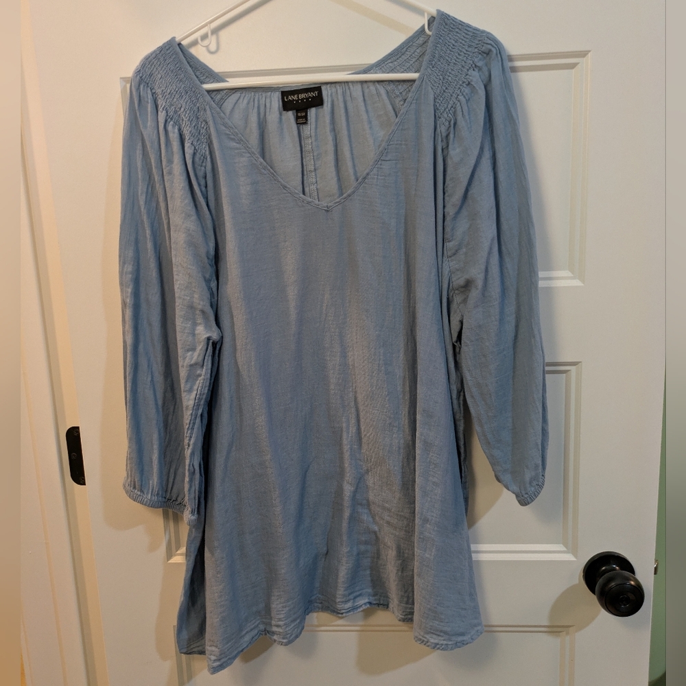 Lane Bryant Light Blue V-Neck Peasant Blouse